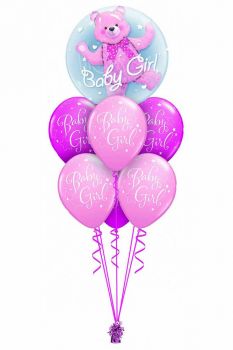 Ballonstrauß zur Geburt Baby Girl mit 7 Luftballons pink